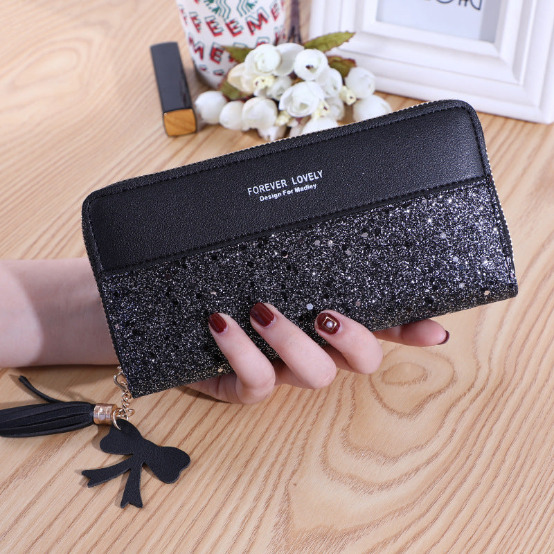 Women's Zip Korean Stitching Contrast Color Tassel Ladies Wallets