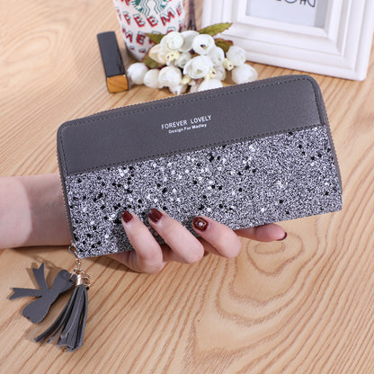 Women's Zip Korean Stitching Contrast Color Tassel Ladies Wallets