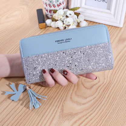 Women's Zip Korean Stitching Contrast Color Tassel Ladies Wallets