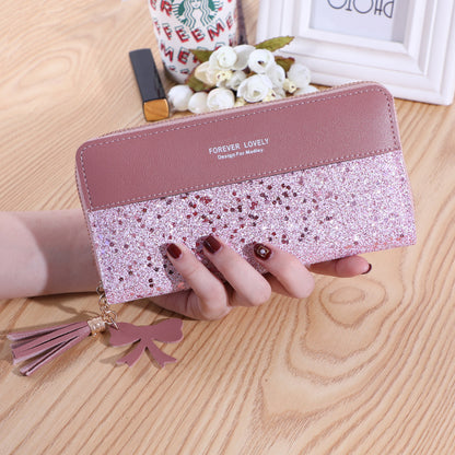 Women's Zip Korean Stitching Contrast Color Tassel Ladies Wallets