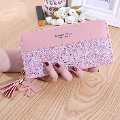 Women's Zip Korean Stitching Contrast Color Tassel Ladies Wallets