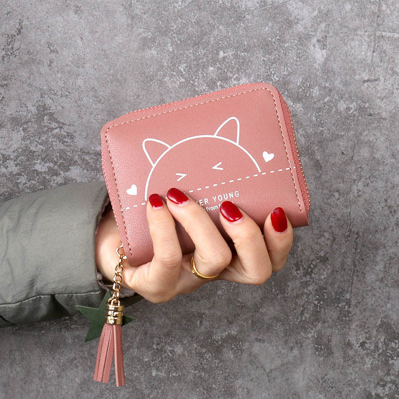 Women's Short Zipper Female Cute Cat Print Ladies Wallets