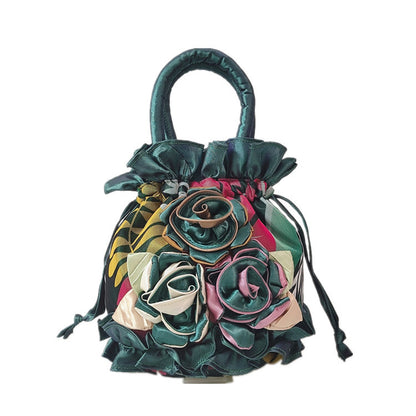 Women's Flower Ethnic Style Bucket Cloth Drawstring Handbags