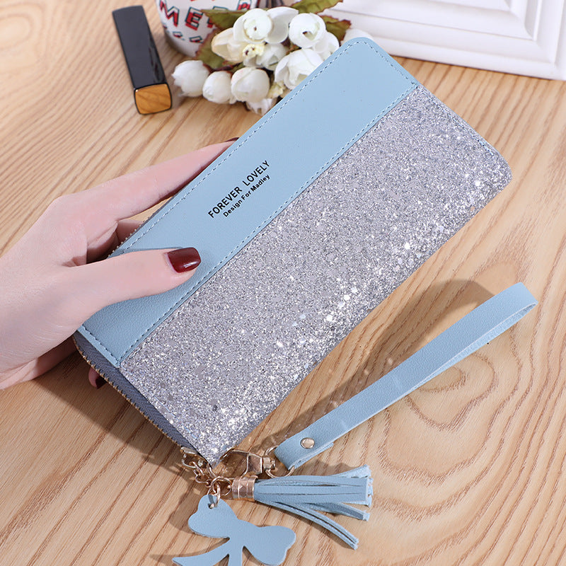 Women's Zip Korean Stitching Contrast Color Tassel Ladies Wallets