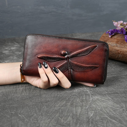 Pochette en cuir véritable pour femme Portefeuilles tendance vintage pour premières dames