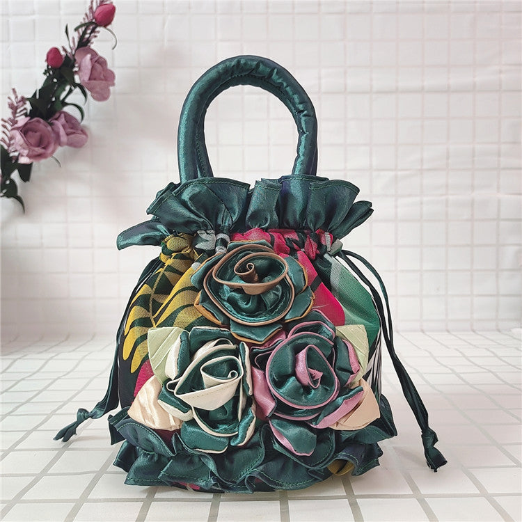 Women's Flower Ethnic Style Bucket Cloth Drawstring Handbags