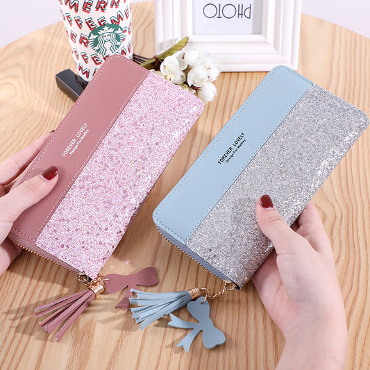 Women's Zip Korean Stitching Contrast Color Tassel Ladies Wallets