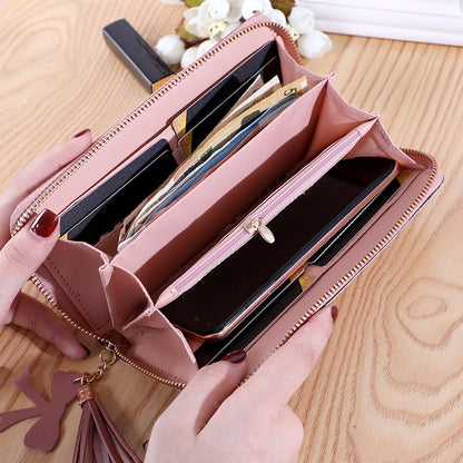 Women's Zip Korean Stitching Contrast Color Tassel Ladies Wallets