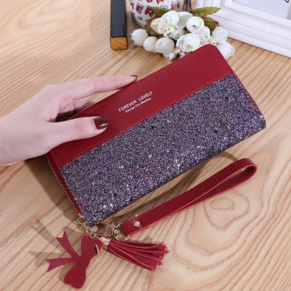 Women's Zip Korean Stitching Contrast Color Tassel Ladies Wallets