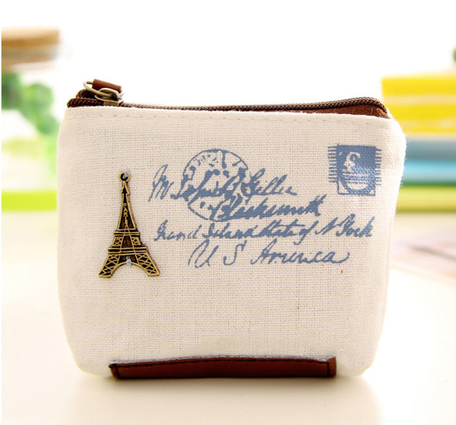 Porte-monnaie en toile style rétro pour femme avec fermeture éclair en forme de coquillage