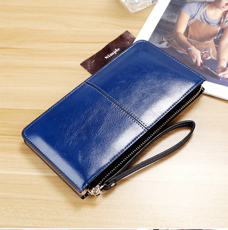 Women's Zipper Hasp Korean Style Oil Wax Ladies Wallets