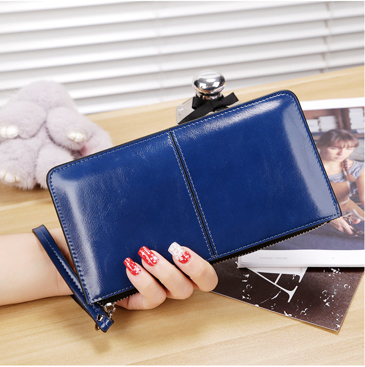 Women's Zipper Hasp Korean Style Oil Wax Ladies Wallets