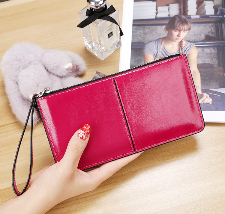 Women's Zipper Hasp Korean Style Oil Wax Ladies Wallets