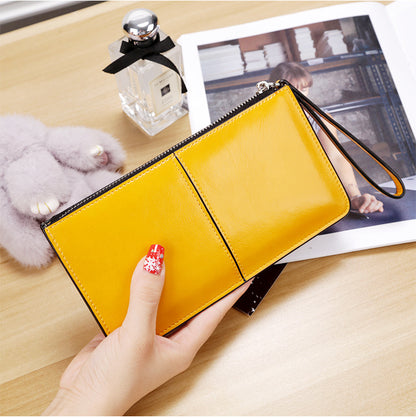 Women's Zipper Hasp Korean Style Oil Wax Ladies Wallets