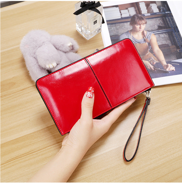 Women's Zipper Hasp Korean Style Oil Wax Ladies Wallets