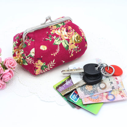 Women's Rose Canvas Fabric Small Clutch Jewelry Coin Purses