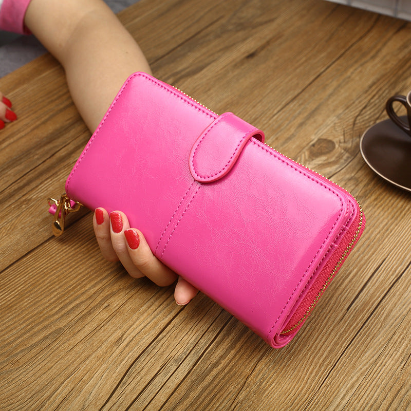 Women's Oil Wax Leather Retro Long Zipper Ladies Wallets