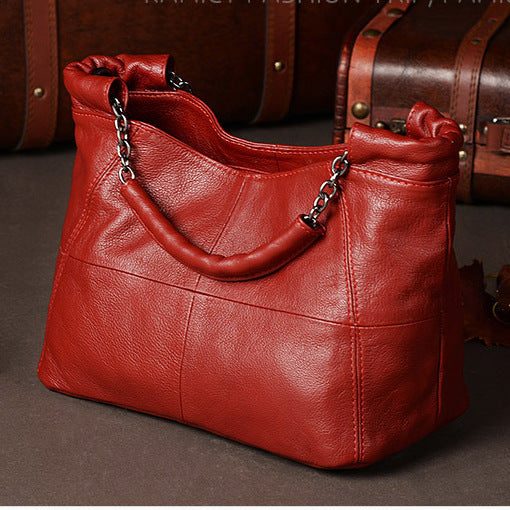 Women's Portable Genuine Leather First Layer Cowhide Handbags