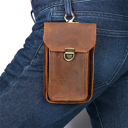 Housse de protection en cuir véritable pour téléphone portable pour homme Crazy Horse First Layer Sacs banane pour homme