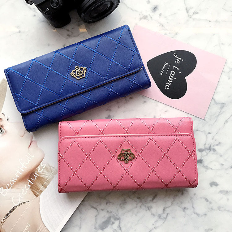 Women's Korean Rhombus Crown Embroidered Long For Ladies Wallets