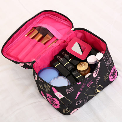 Trousse de maquillage à main en satin avec motif dessin animé