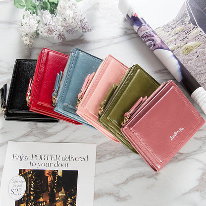 Women's Zipper Two-fold Horizontal Patent Leather Cute Ladies Wallets