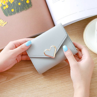 Women's Vintage Little Fresh Metal Heart-shaped Short Ladies Wallets