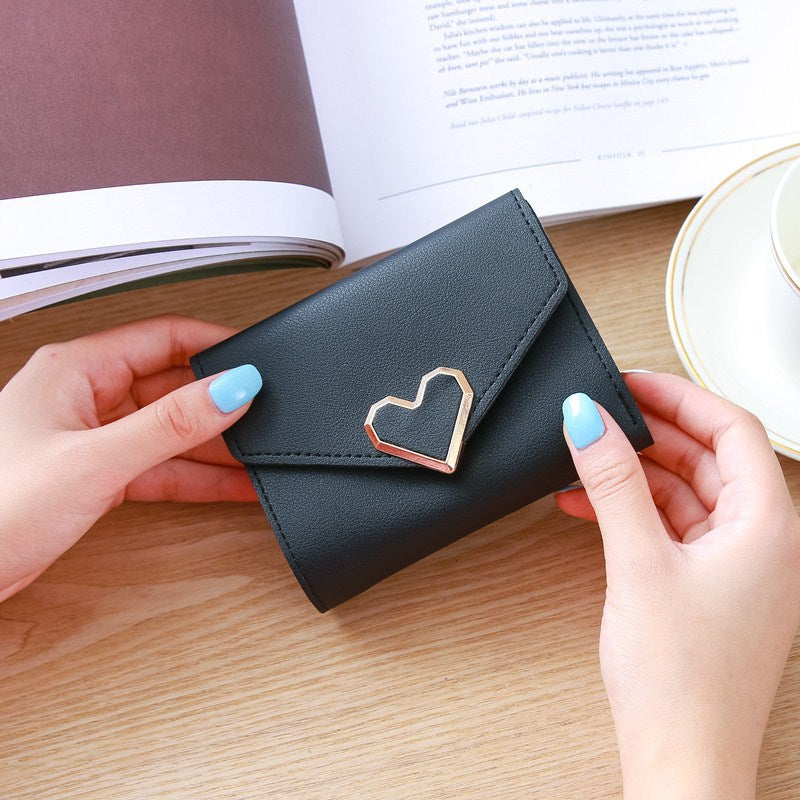 Women's Vintage Little Fresh Metal Heart-shaped Short Ladies Wallets