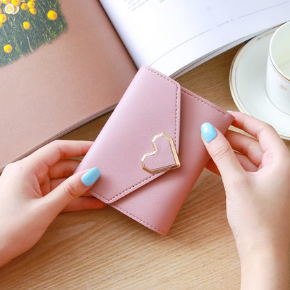 Women's Vintage Little Fresh Metal Heart-shaped Short Ladies Wallets