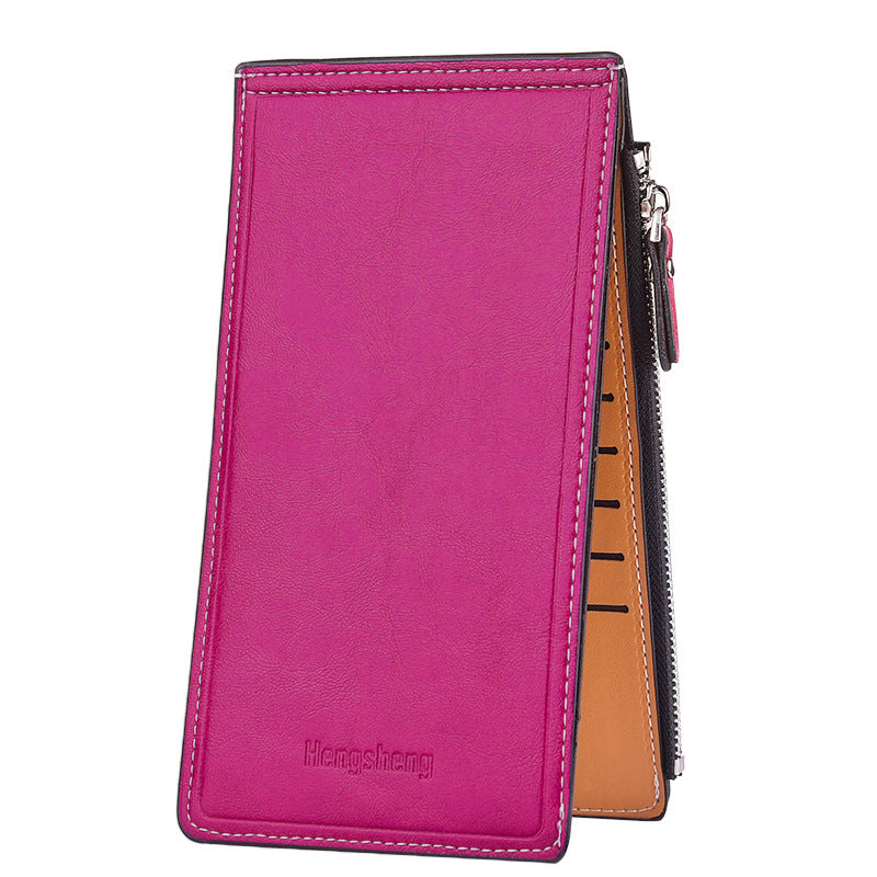 Women's Oil Wax Leather Multi Female Thin Ladies Wallets