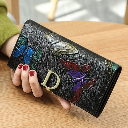 Genuine Leather Long Retro Ethnic Style Three-dimensional Ladies Wallets