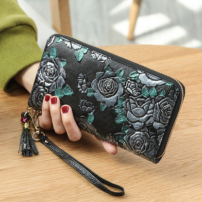 Women's Leather Zipper Retro Ethnic Style Three-dimensional Ladies Wallets