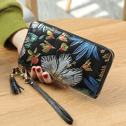 Women's Leather Zipper Retro Ethnic Style Three-dimensional Ladies Wallets