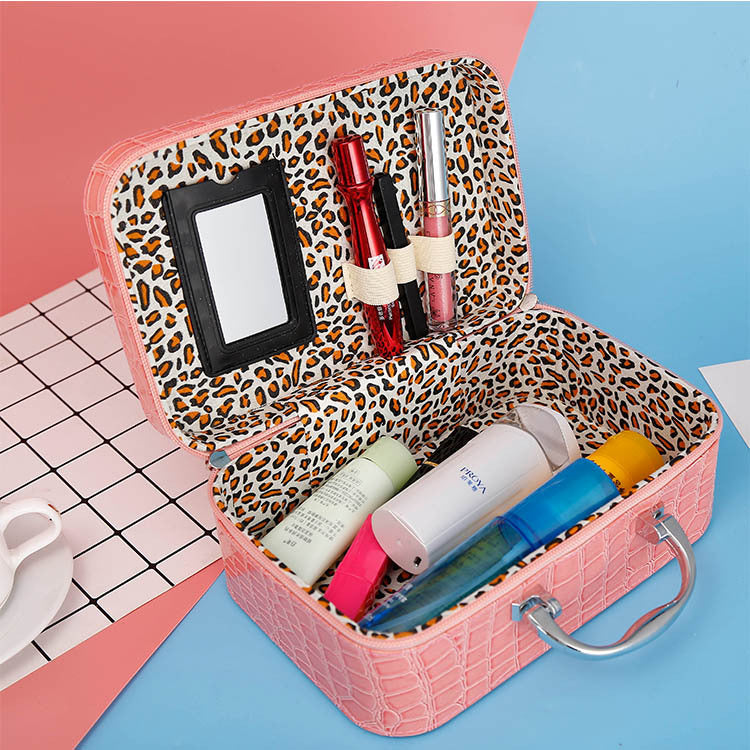 Trousse de toilette portable à motif de pierre pour femme avec miroir