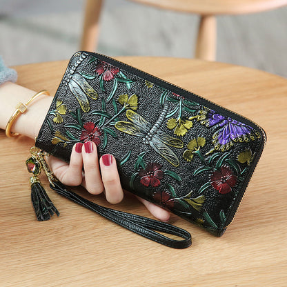 Women's Leather Zipper Retro Ethnic Style Three-dimensional Ladies Wallets