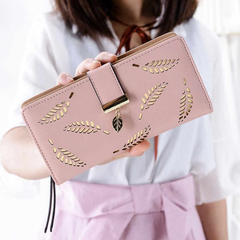 Women's Korean Style Fashion Long Two-fold Hollow Ladies Wallets