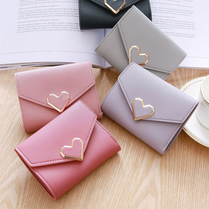 Women's Vintage Little Fresh Metal Heart-shaped Short Ladies Wallets