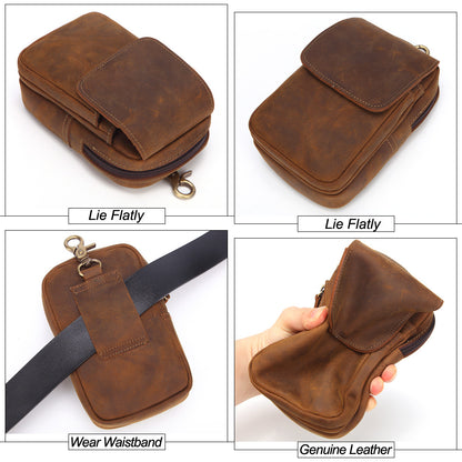 Men's Leather Crazy Horse Mobile Retro Small Men's Waist Packs