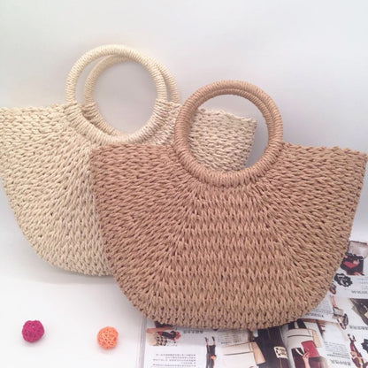 Women's Handmade Straw Half Moon-shaped Woven Holiday Handbags