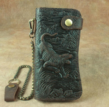 Men's Dragon Pattern Clutch Real Leather Long Crazy Ladies Wallets