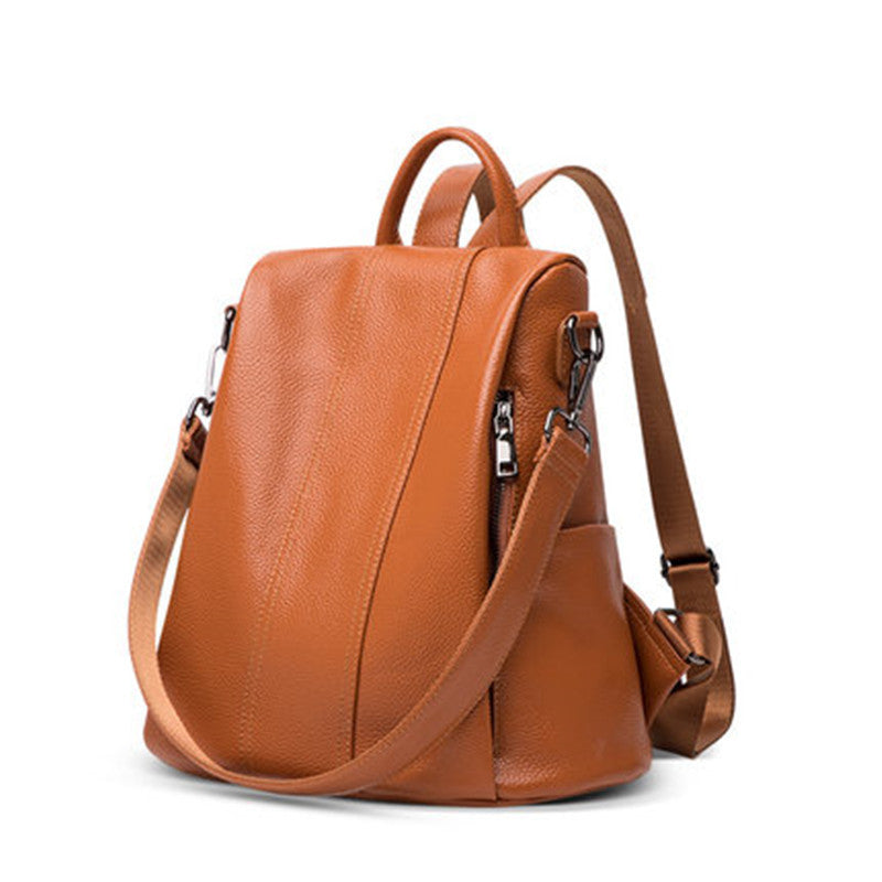 Women's Street Trend Leather Solid Color Sewing Backpacks