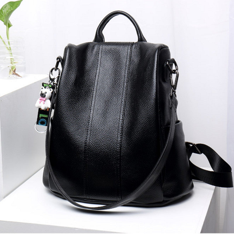 Women's Street Trend Leather Solid Color Sewing Backpacks