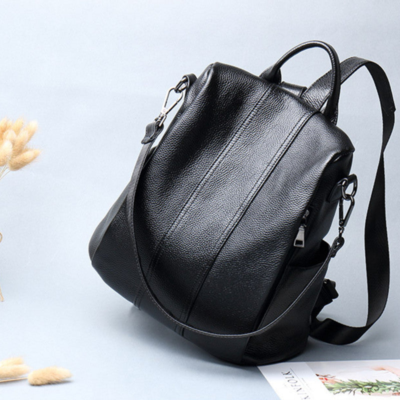 Women's Street Trend Leather Solid Color Sewing Backpacks