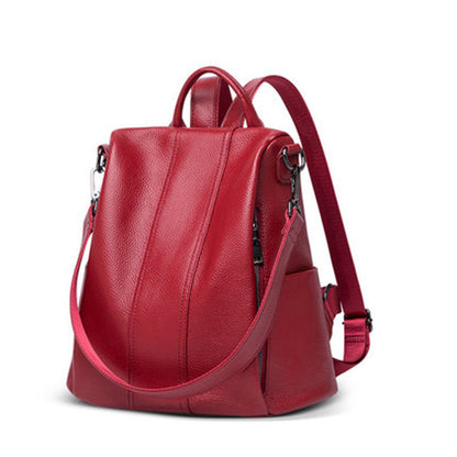 Women's Street Trend Leather Solid Color Sewing Backpacks