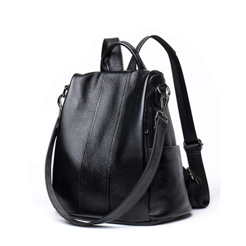 Women's Street Trend Leather Solid Color Sewing Backpacks