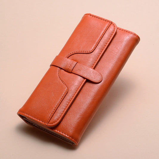 Women's Fashion Oil Wax Leather Three Fold Ladies Wallets