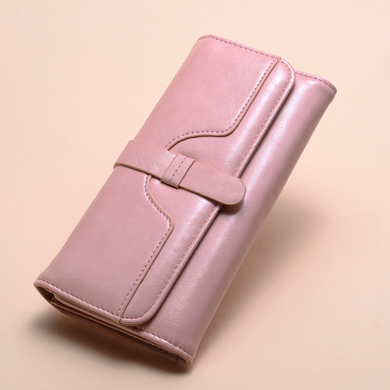 Women's Fashion Oil Wax Leather Three Fold Ladies Wallets