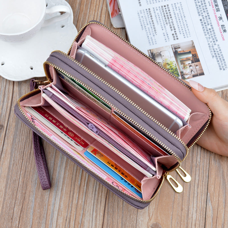 Women's Long Double Zip Clutch Large Capacity Layer Soft Leather Ladies Wallets