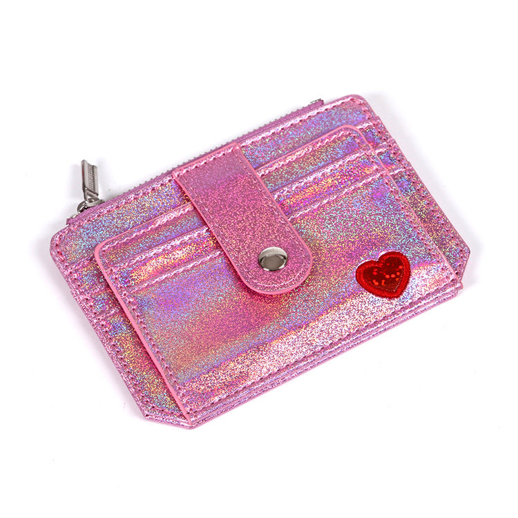 Women's Korean Laser Love Embroidery Zipper Mini Purses