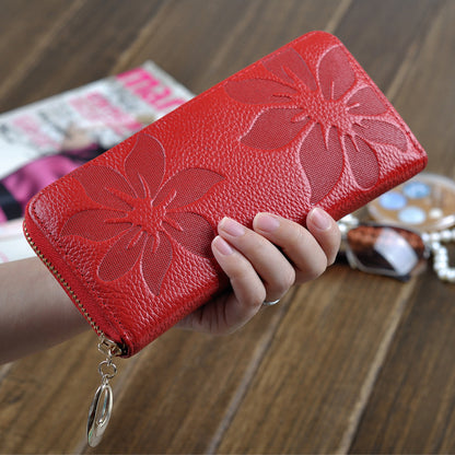 Women's First Layer Cowhide Long Clutch Genuine Ladies Wallets